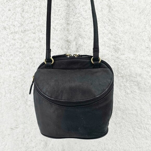 GREAT AMERICAN LEATHERWORKS Black Nubuck Leather Crossbody Organizer Bag - Picture 10 of 14